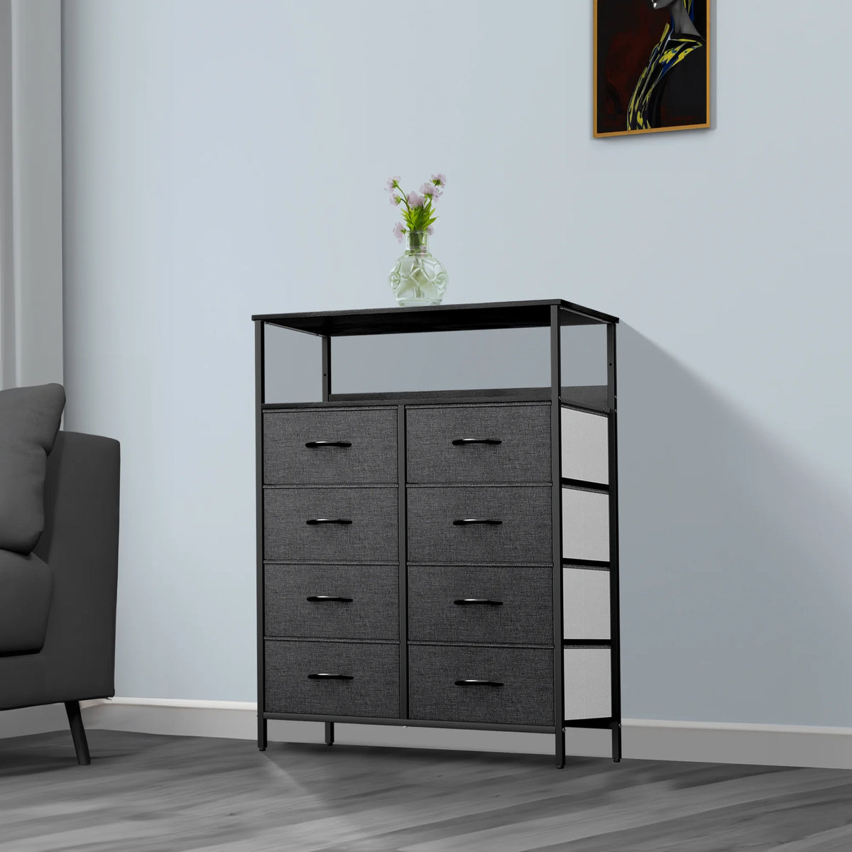 8 Drawer Fabric Dresser with Shelves U764