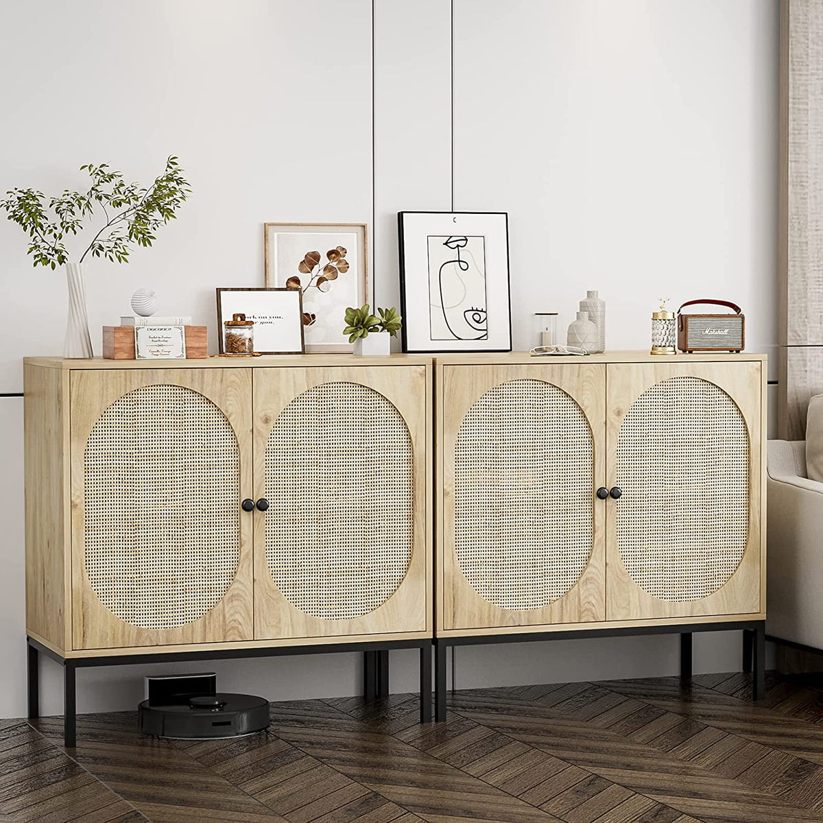 Set of 2 Natural Rattan Storage Cabinet I29632