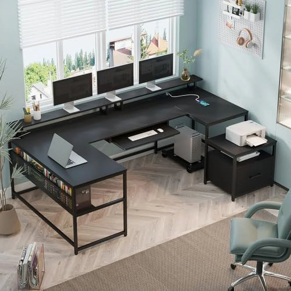 U Shaped Reversible L Shaped Office Desk with File Drawer V468