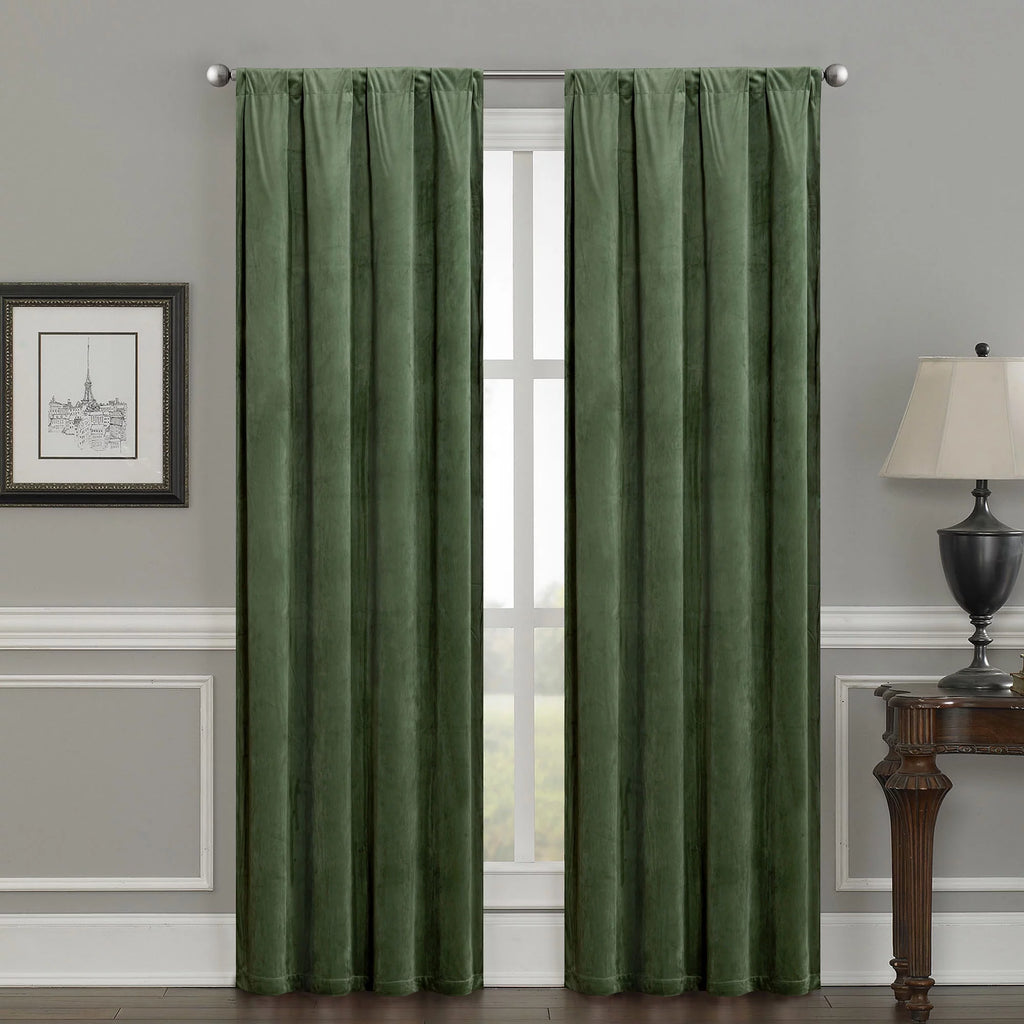 Evergreen Velvet Room Darkening Curtain Panel Pair with Rod Pocket C9967