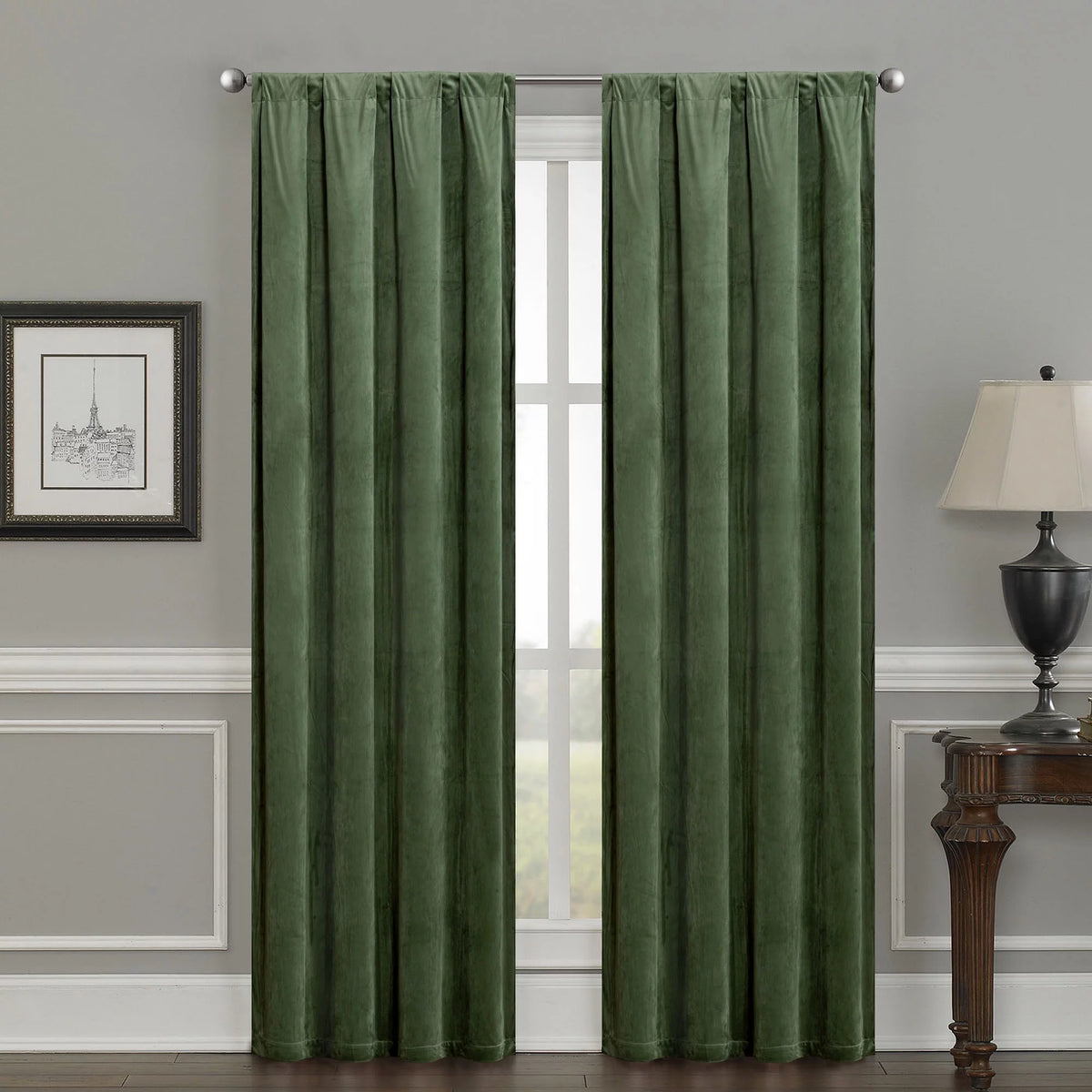Evergreen Velvet Room Darkening Curtain Panel Pair with Rod Pocket C9967