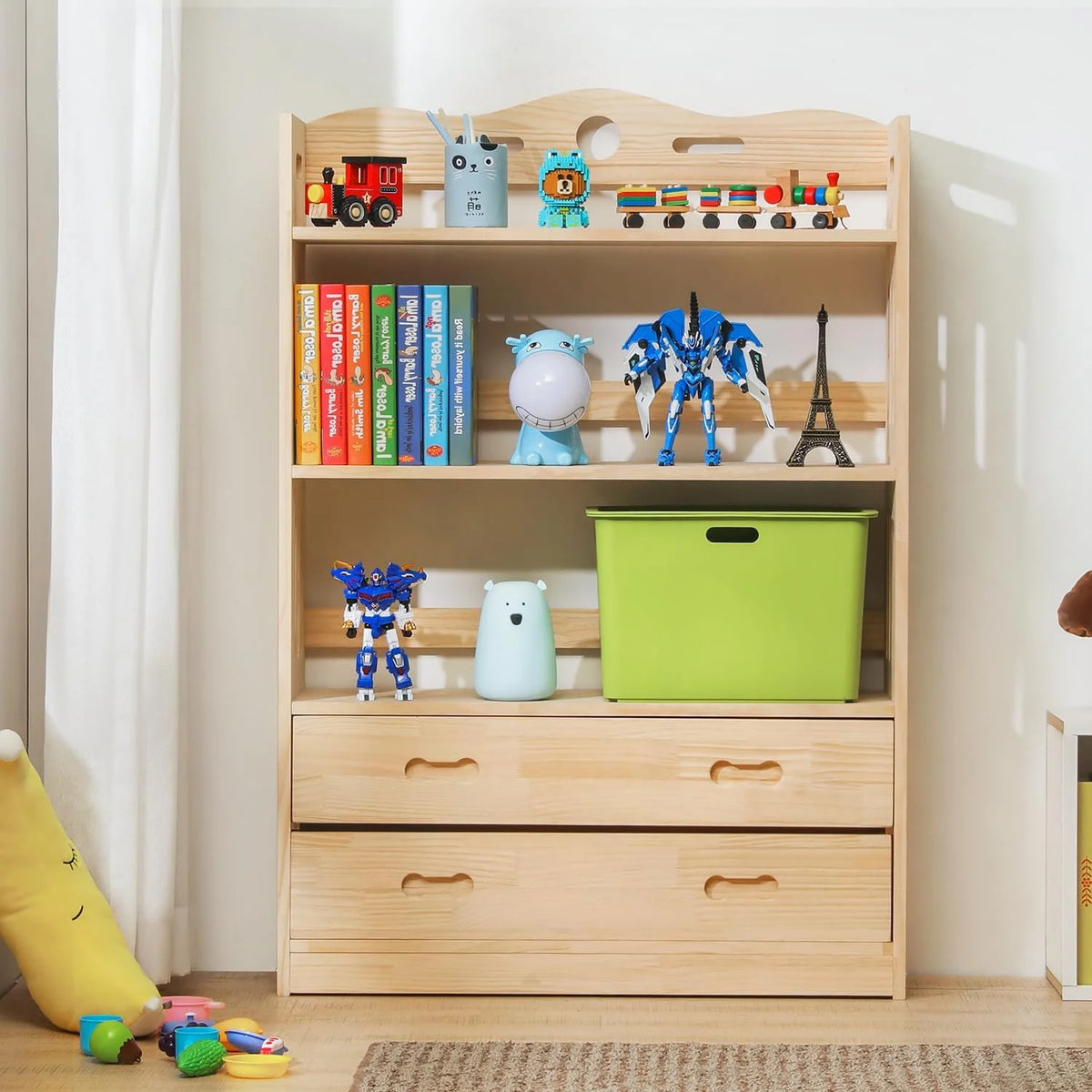 Wood Bookshelf with 2 Drawers H530758