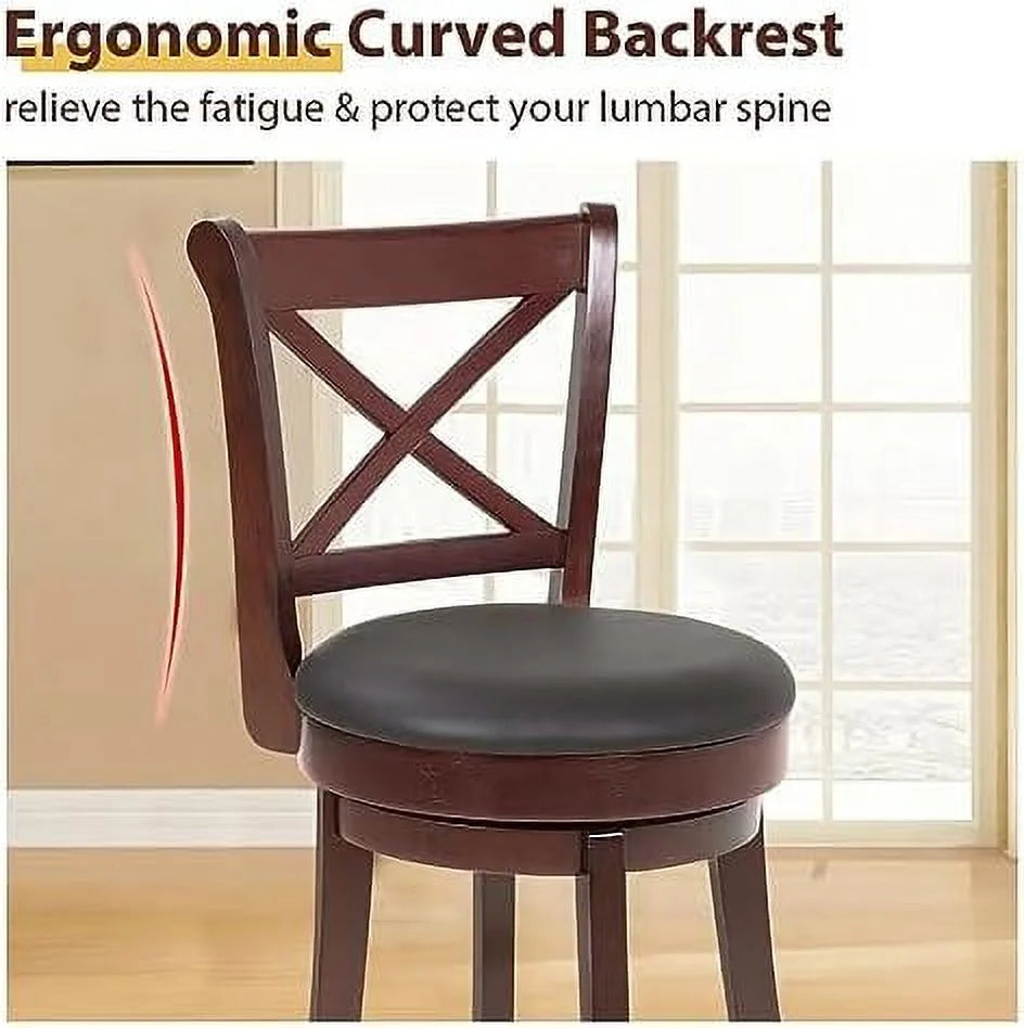 Brown 30" High Swivel Stools with Wooden Low Back and Footrest S333243