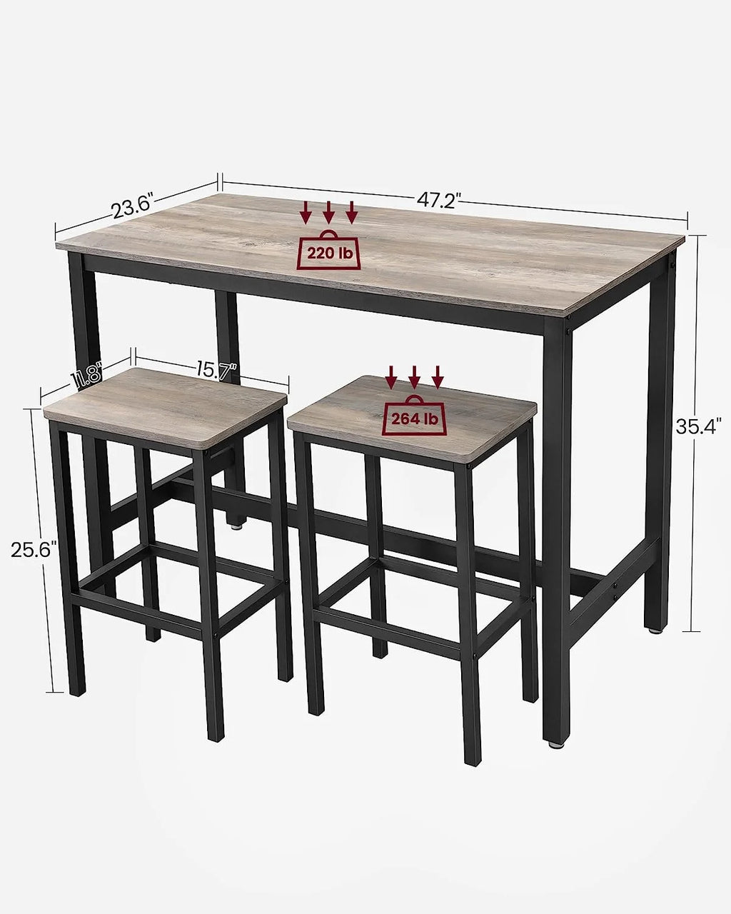 Bar Table Set with 2 Bar Stools E9569