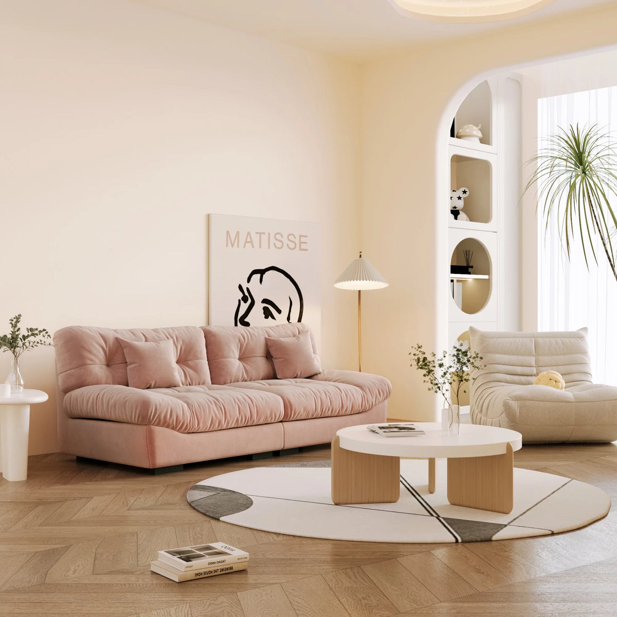 Pink Velvet 3-Seat Sofa U31036