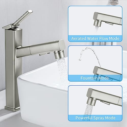 Single Hole Pull Out Bathroom Faucet with Rotating Spout J979