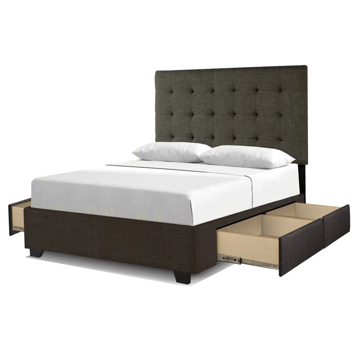 Gray Fabric Upholstered Queen Platform Bed with 4 Drawers D245