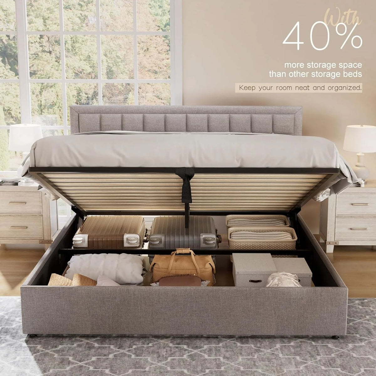 King Size Lift Up Storage Upholstered Platform Bed Frame E600