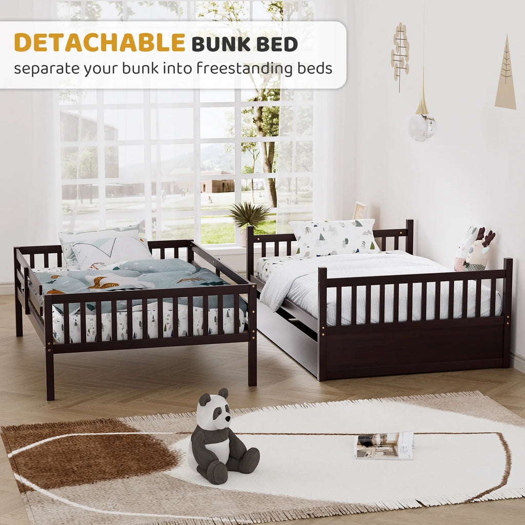 Wood Full over Full Bunk Bed with Trundle and Ladder N82649
