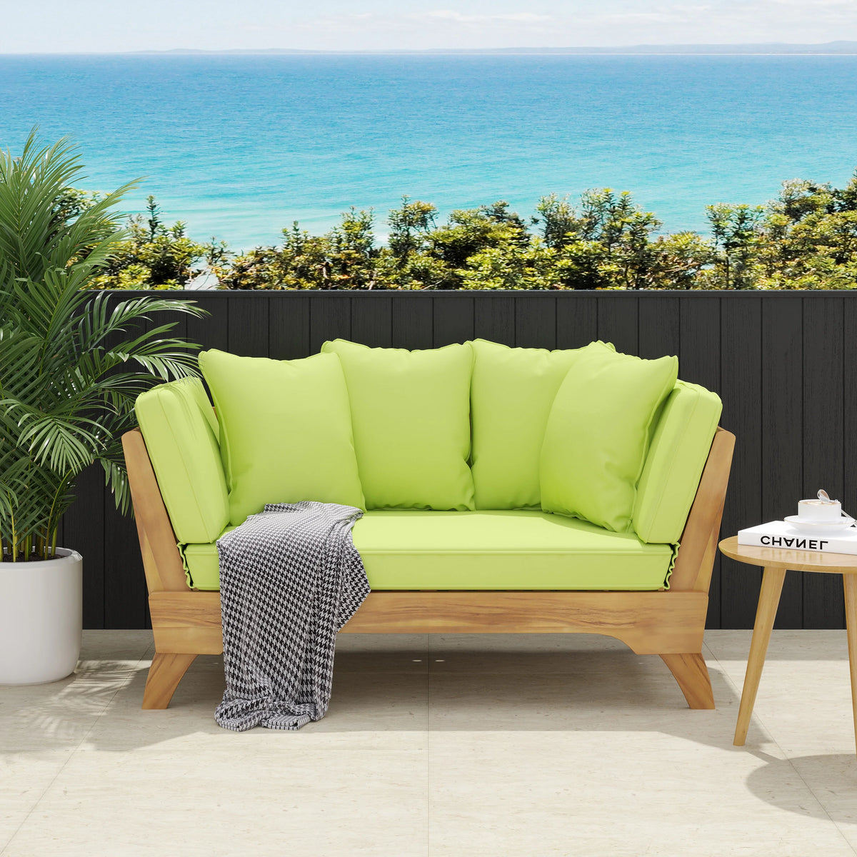 Acacia Wood Outdoor Expandable Daybed with Cushions Z77970