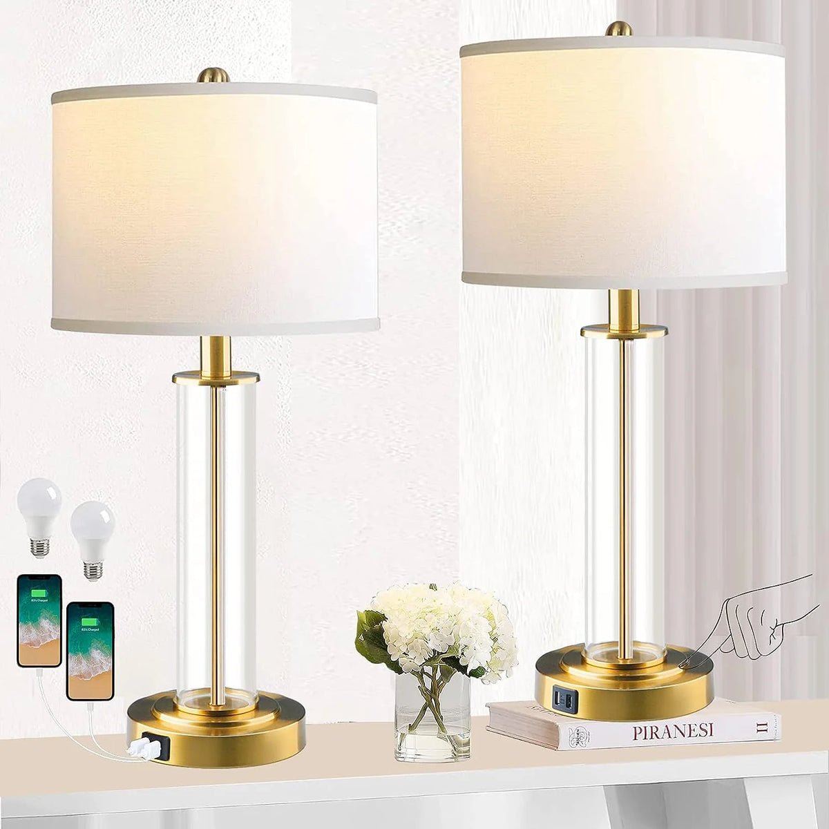 Touch Control Gold Table Lamps Set of 2 with USB Ports A641691