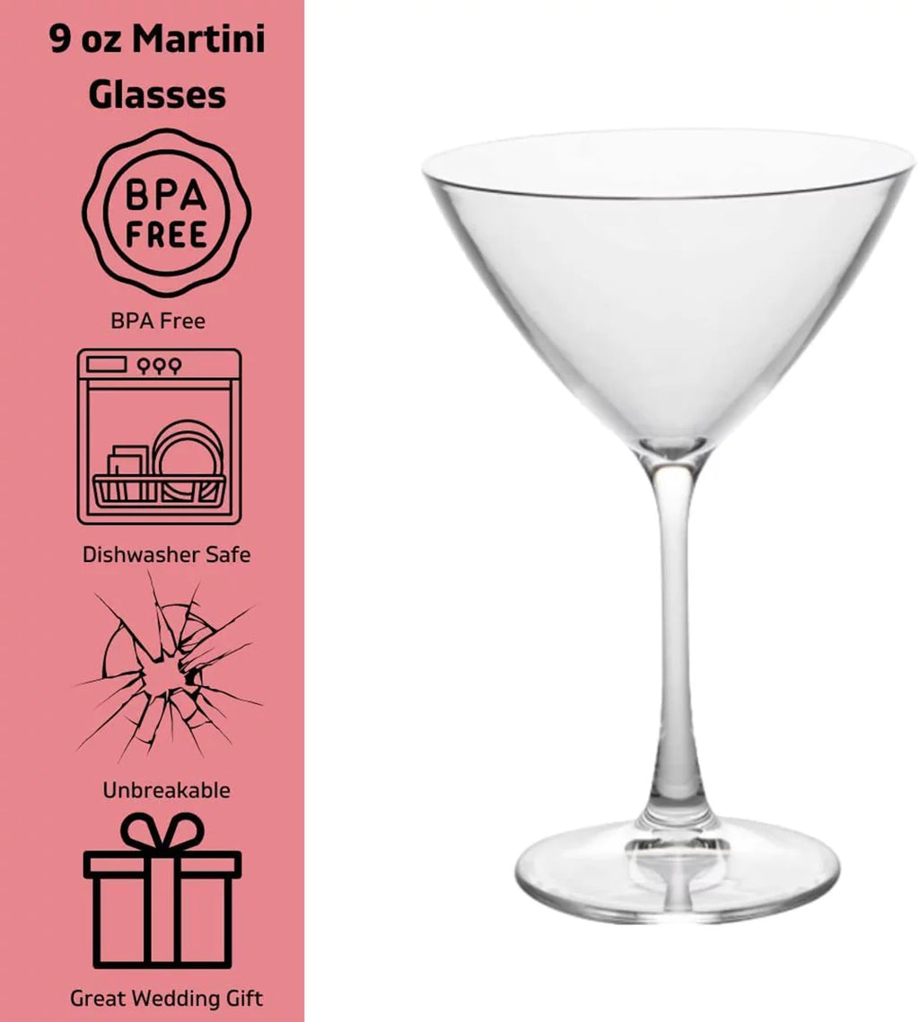 9oz Tritan Stemmed Martini Glasses Set of 8 Z138538