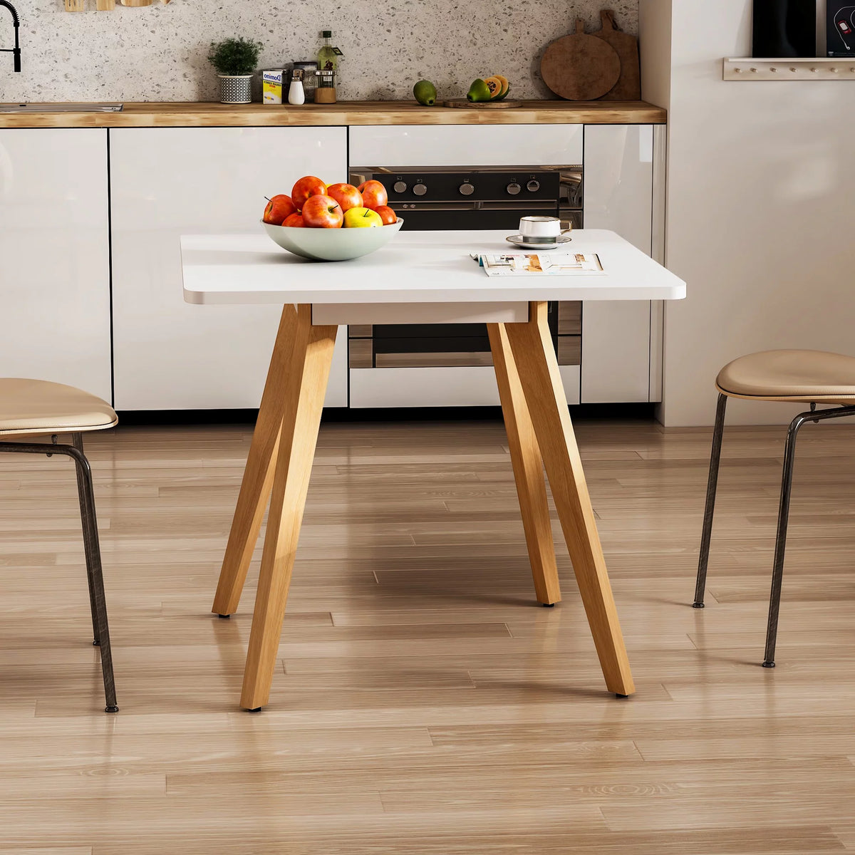 27.6" Square Wood Legged Dining Table White O9213
