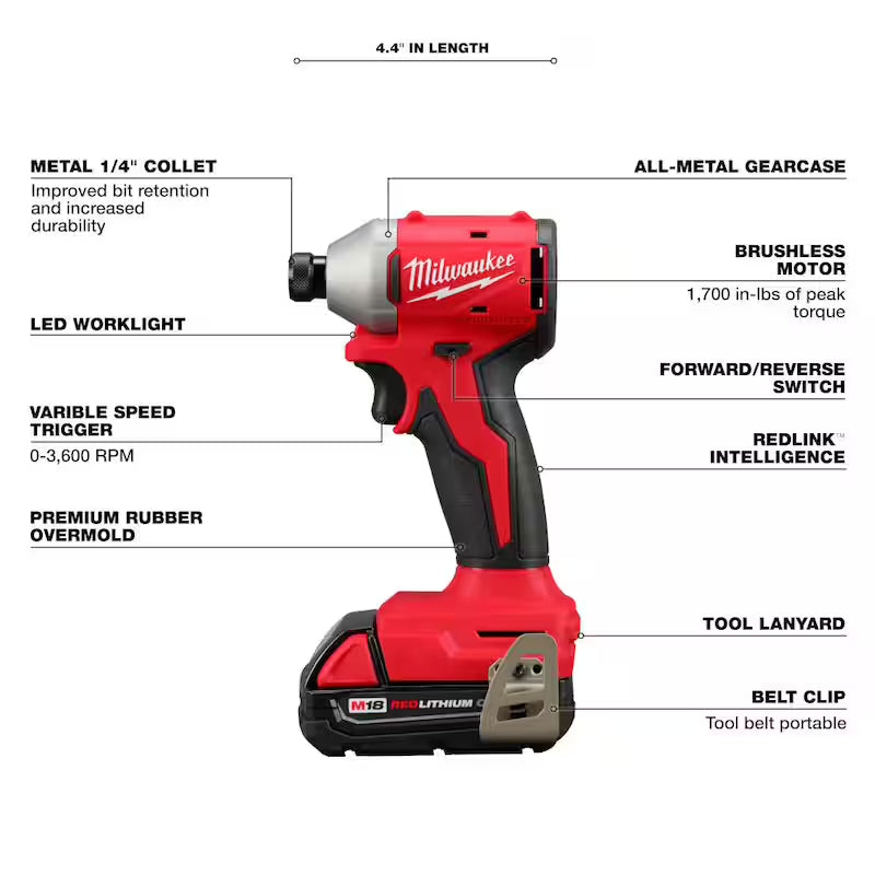 18-Volt Lithium-Ion Brushless Cordless 1/4 in. Impact Driver Kit with Screw Driver Bit Set C146823