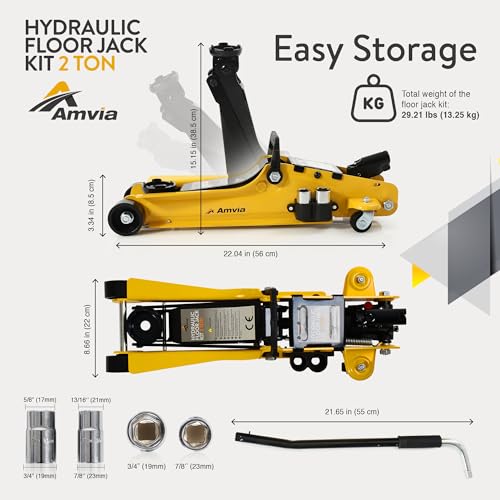 2 Ton Hydraulic Low Profile Floor Jack Kit with Case and Lug Wrench J915