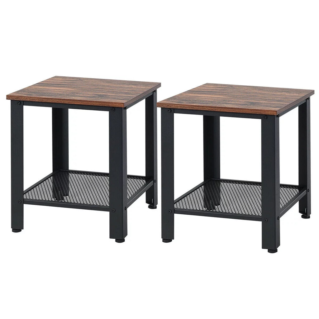 Set of 2 Black 2 Tier Side Table with Storage Shelf M434