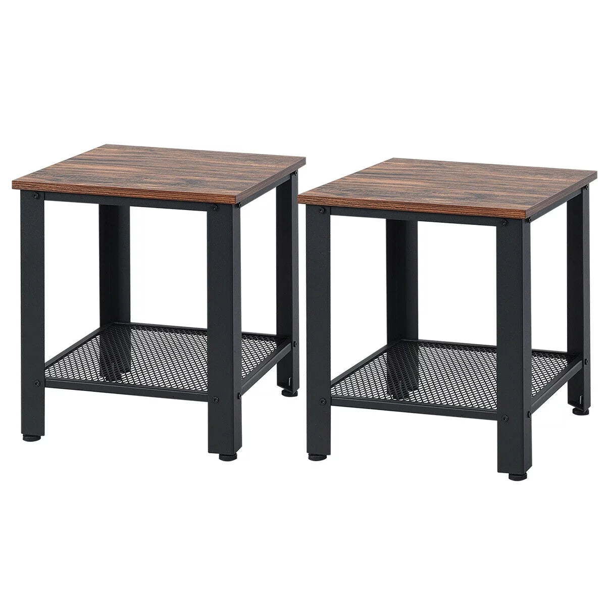 Set of 2 Black 2 Tier Side Table with Storage Shelf M434