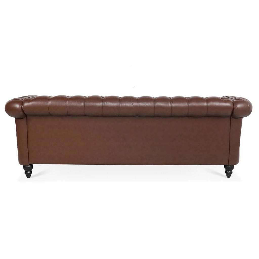 Brown PU Rolled Arm Chesterfield Three Seater Sofa P164