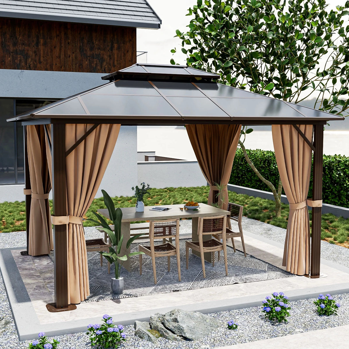 10 ft. x 12 ft. Hardtop Gazebo with Curtain and Netting B9254