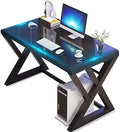 55.1'' Glass Top Metal Frame Computer Desk with Bookshelf X41980