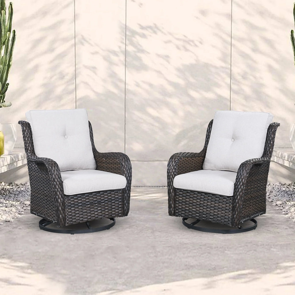 Brown Wicker Swivel Glider Club Chairs Set of 2 X437