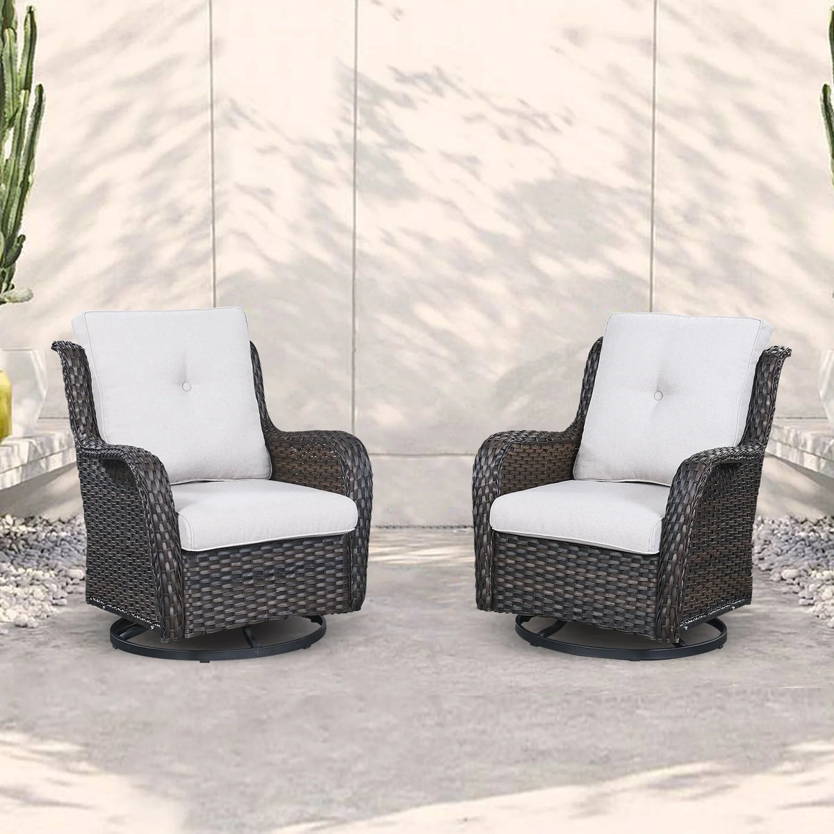Brown Wicker Swivel Glider Club Chairs Set of 2 X437