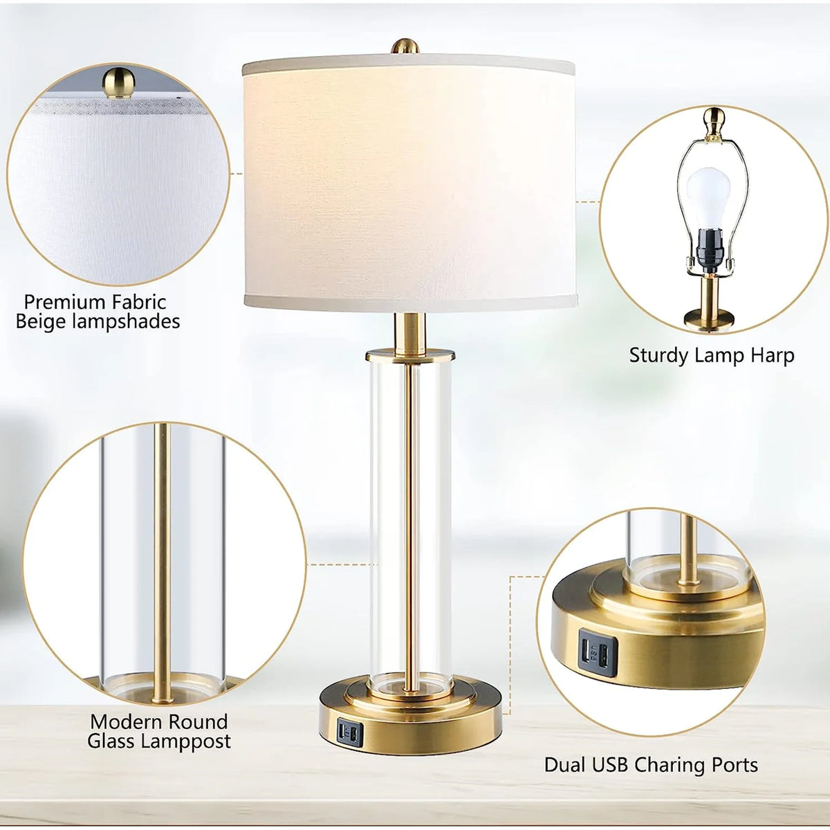 Touch Control Gold Table Lamps Set of 2 with USB Ports A641691
