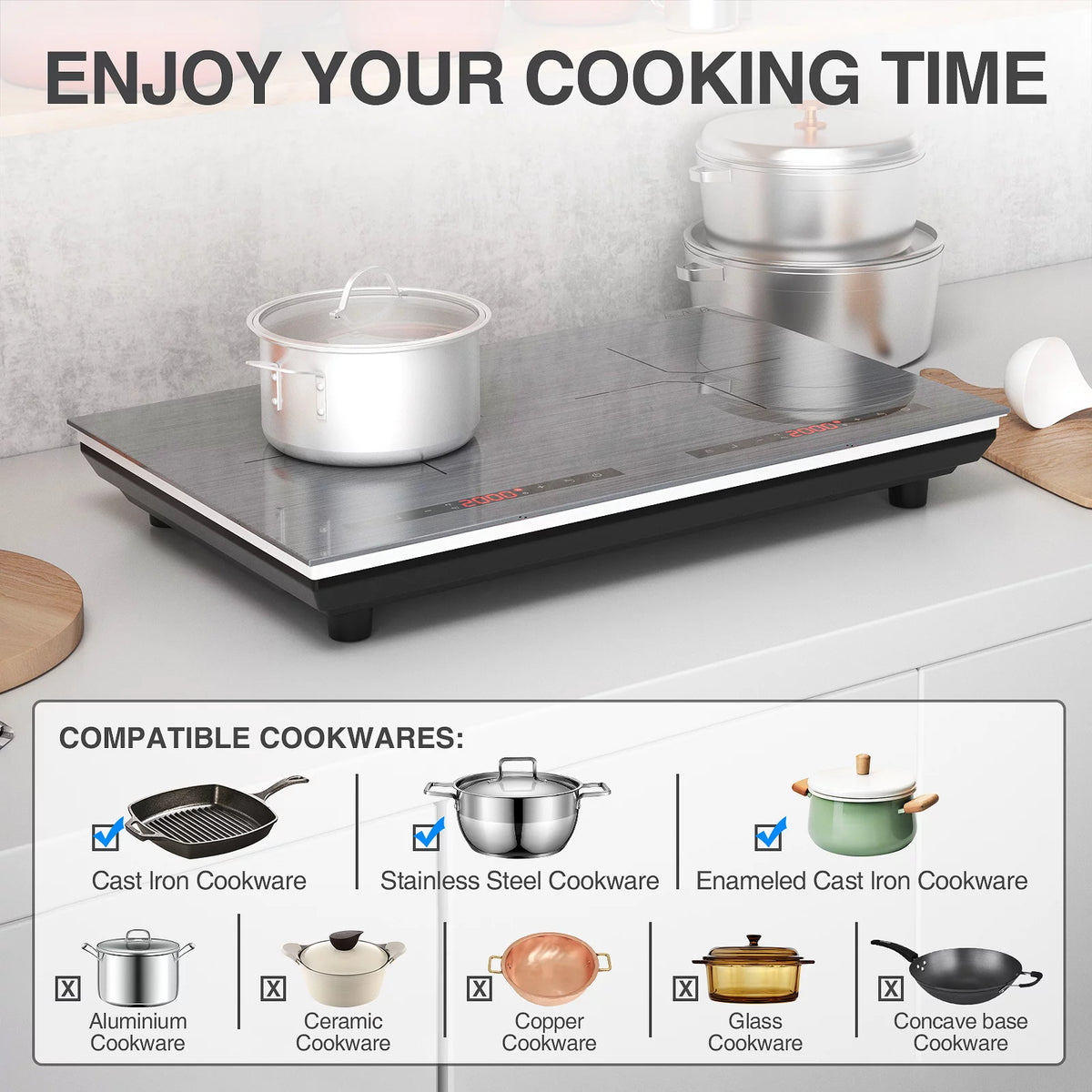 24 Inch 2 Burner 4000W Induction Cooktop E642