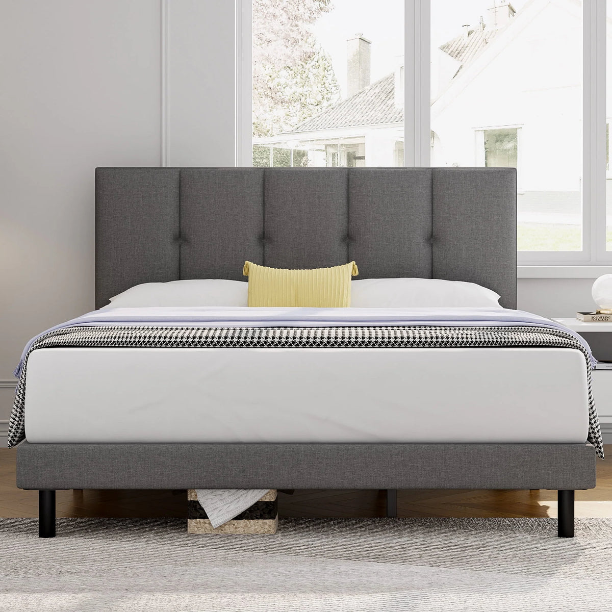 Queen Size Fabric Upholstered Platform Bed Frame T6718