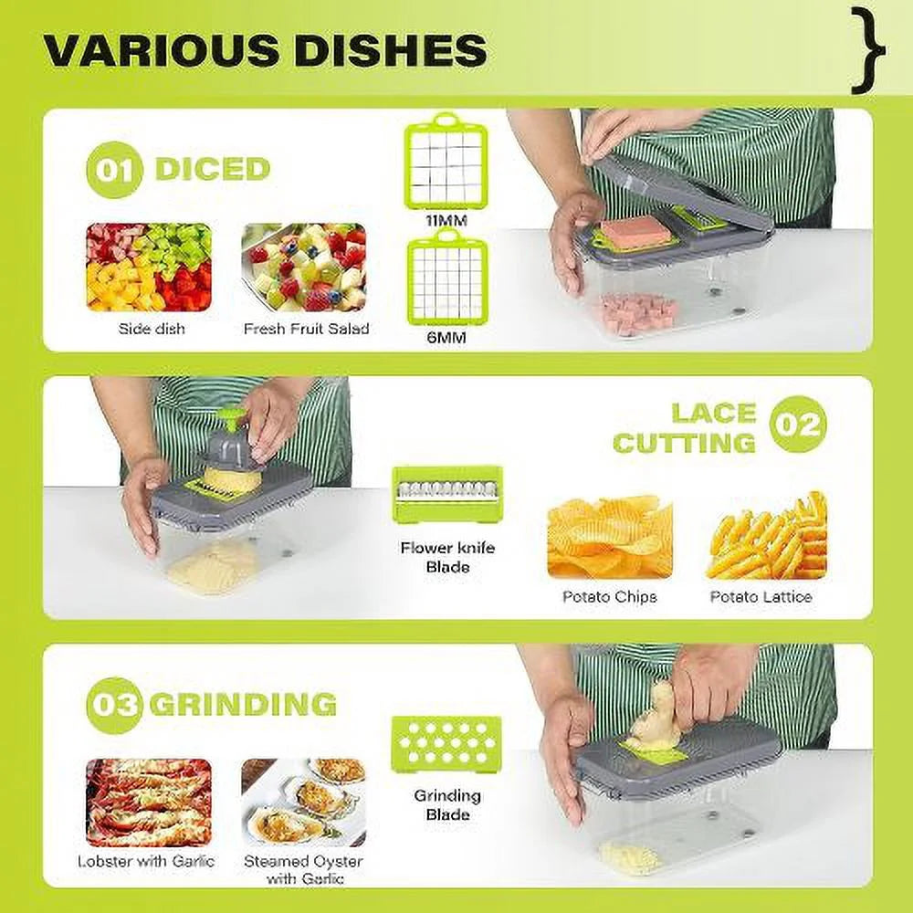 22-in-1 Vegetable Chopper with Container and 13 Blades U8296