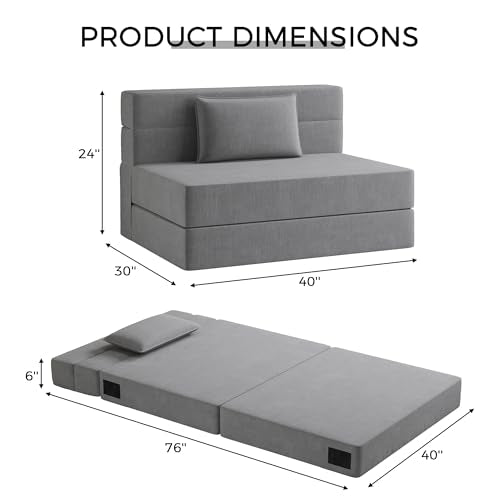 Convertible Folding Sofa Bed Twin Size 4 in 1 Sleeper Chair with Pillow Linen Fabric Memory Foam C8974