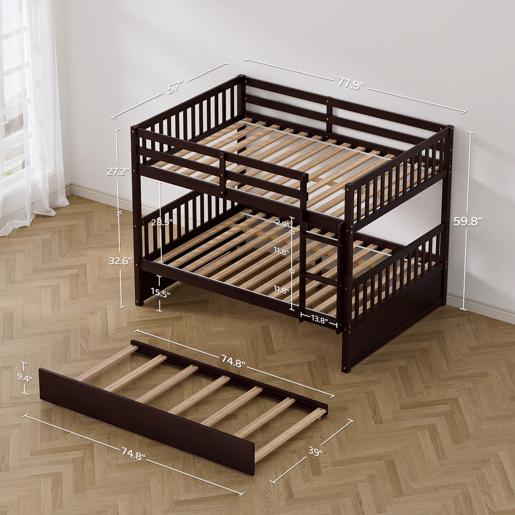 Wood Full over Full Bunk Bed with Trundle and Ladder N82649