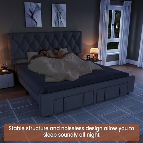 Queen Size Upholstered Platform Bed Frame with Storage Drawers V23212