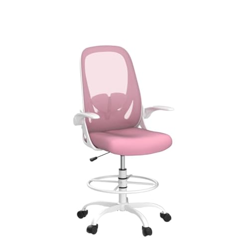 Black Ergonomic Drafting Chair with Flip-up Armrests and Footrest Ring V2160