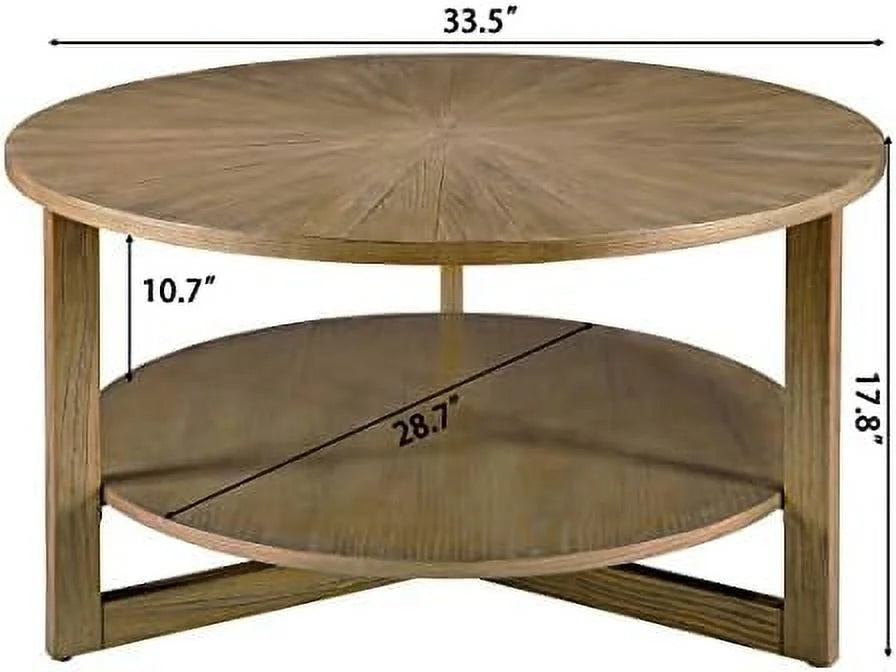 Round Solid Wood Coffee Table Yellowish Brown U5076