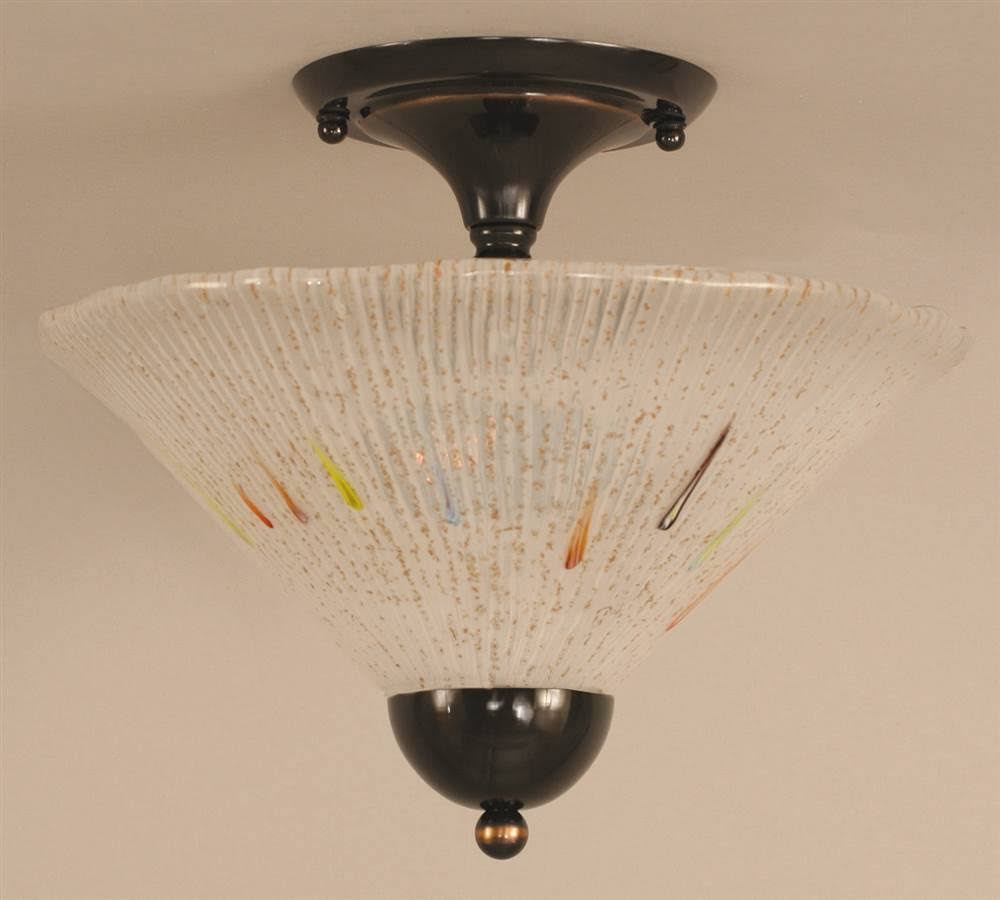 One Light Semi-Flush Mount Black Copper Finish with Frosted Crystal Glass F889237