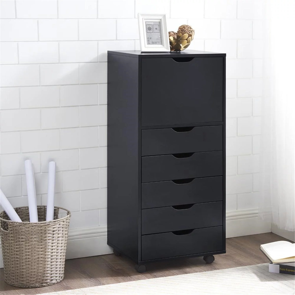 White 5 Drawer Storage Cabinet with Shelf A7364