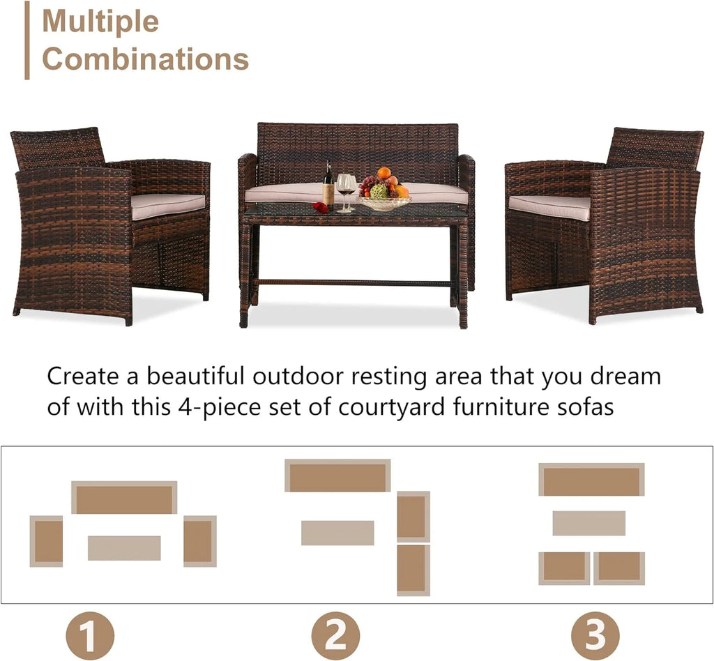 Brown 4 Pieces Wicker Outdoor Patio Furniture Set M3102