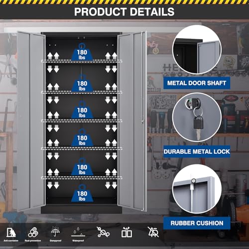 Black Steel Storage Cabinet with Lockable Doors and Adjustable Shelves W7826