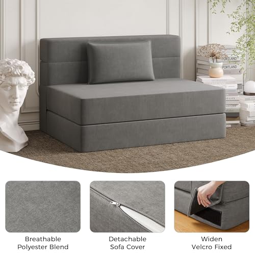 Convertible Folding Sofa Bed Twin Size 4 in 1 Sleeper Chair with Pillow Linen Fabric Memory Foam C8974