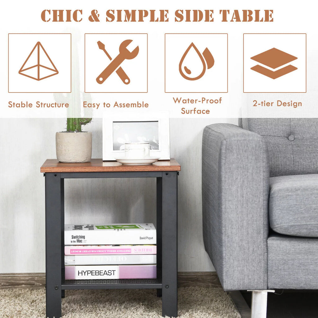 Set of 2 Black 2 Tier Side Table with Storage Shelf M434