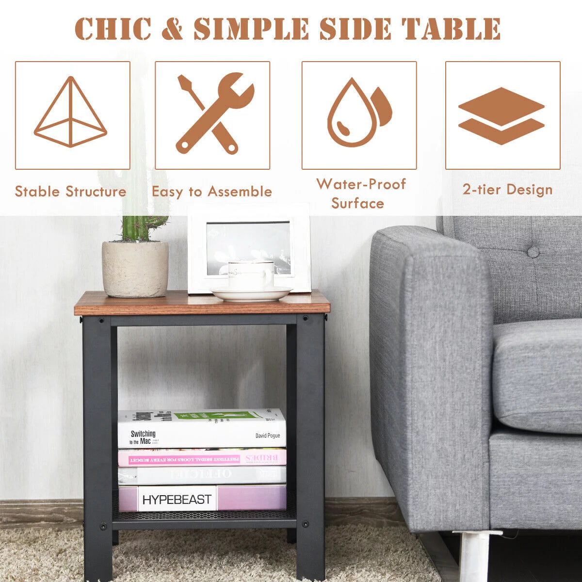 Set of 2 Black 2 Tier Side Table with Storage Shelf M434