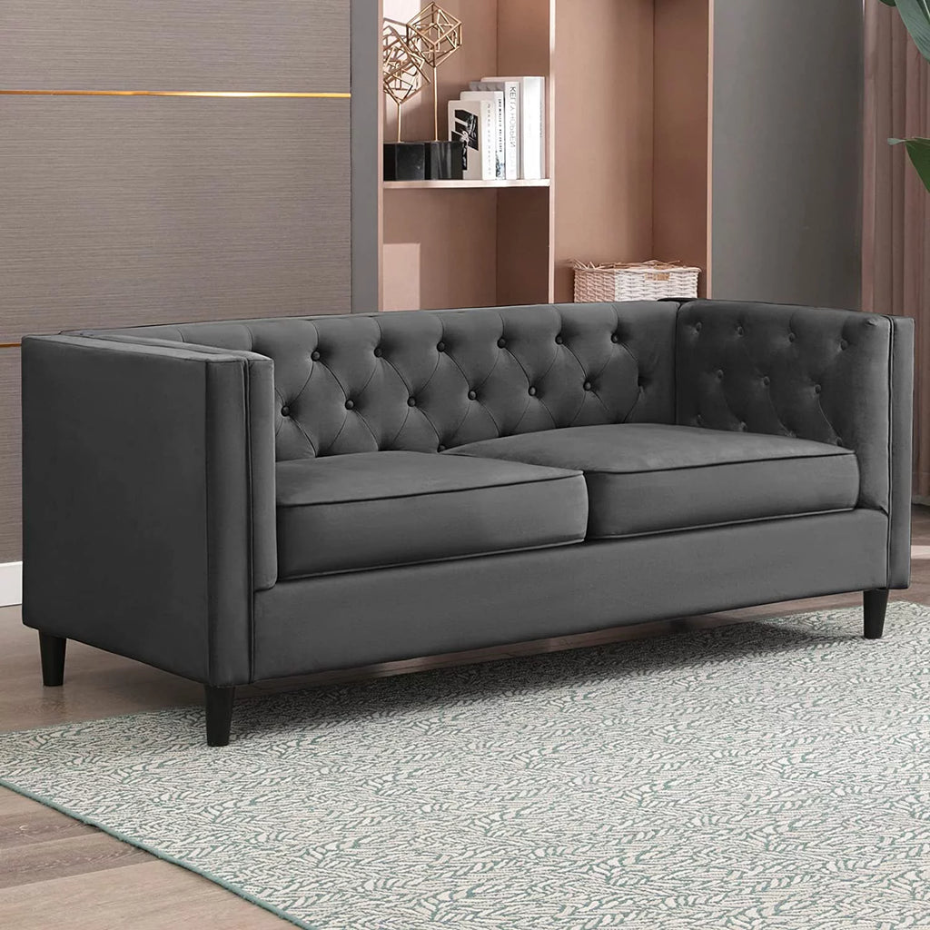 3 Seater Velvet Tufted Sleeper Sofa with Wood Legs Y6291