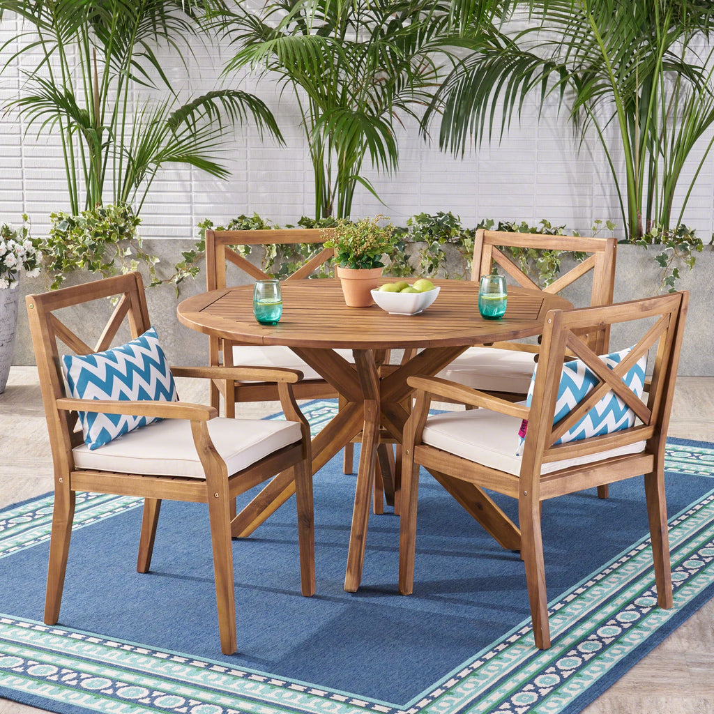 Teak Brown 5-Piece Outdoor Dining Set Y622