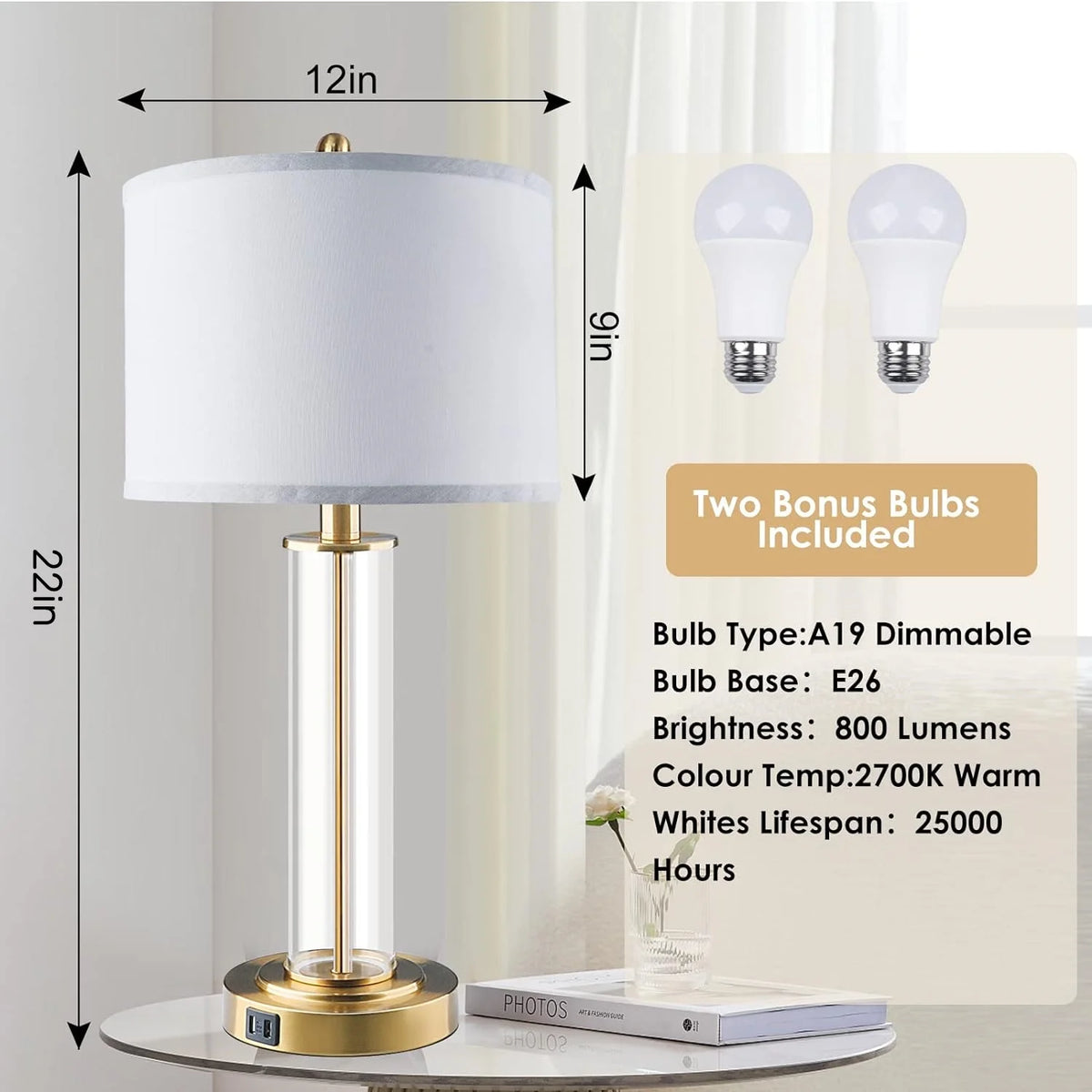 Touch Control Gold Table Lamps Set of 2 with USB Ports A641691