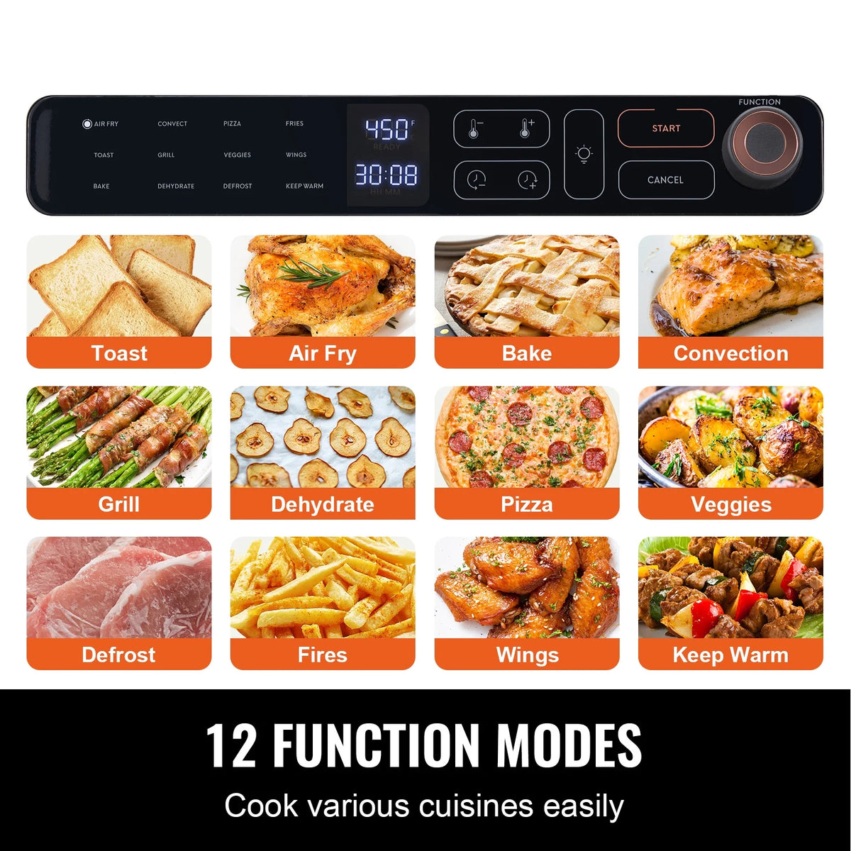 12-IN-1 1700W Air Fryer Toaster Oven 25L Stainless Steel Convection Oven V801