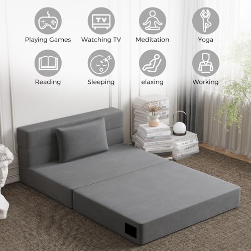 Convertible Folding Sofa Bed Twin Size 4 in 1 Sleeper Chair with Pillow Linen Fabric Memory Foam C8974