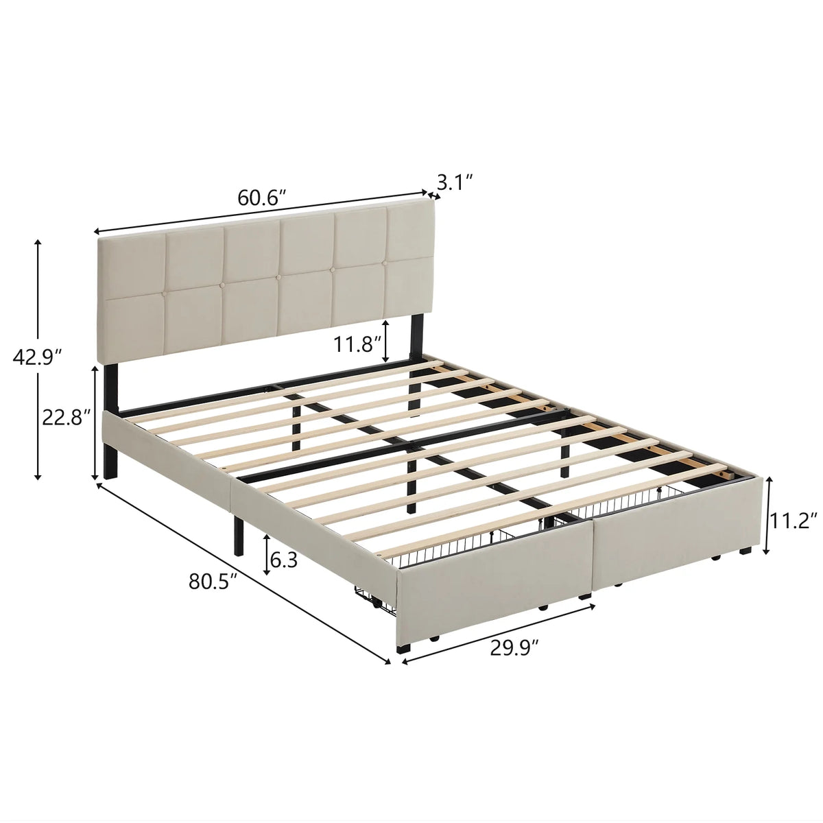 Full Size Platform Bed Frame with 2 Drawers K44256