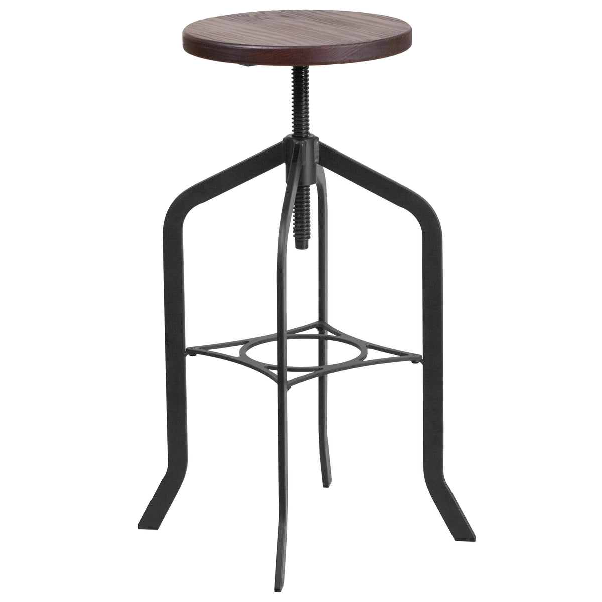 30 Inch Black Metal and Wood Adjustable Height Swivel Bar Stool J232