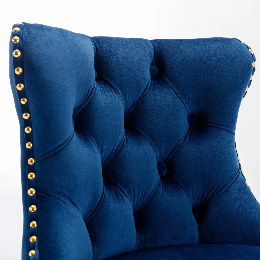 Golden Swivel Velvet Barstools Adjustable Height Blue Set of 2 T14200
